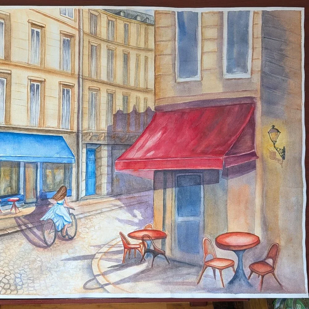 Café de Paris - Large Original Watercolor Painting (29"x21") - Parisian Street - Picture 6 of 9